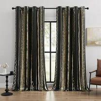 Black And Gold Curtains 100% Blackout, Tribal Gold Foil Pattern – Thermal Insulated, Noise Reducing, Grommet Top Window Curtain 42"W x 63"L (Pack of 2)