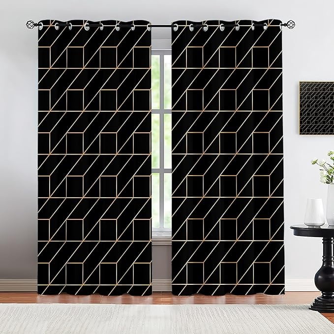 Curated visual reference: Visual Reference: Black Gold Curtains Light Luxury Geometric Stripes Blackout Curtains