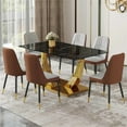 thumbnail image 1 of SUDICA 63" Glass Dining Table Set for 6, Gray-Brown PU Chairs, Gold Base for Villa Dining Room, 1 of 7