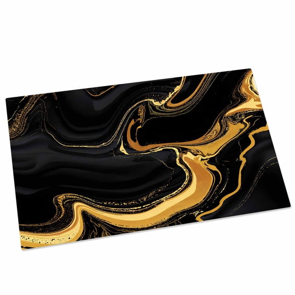 Black Gold Door Mat 16x24 Inch Marble Luxury Abstract Abstract Fluid Texture Entryway Rug with Non-Slip Rubber, Front Door Rug Indoor Floor Mats for Living Room Bathroom Bedroom Home Office