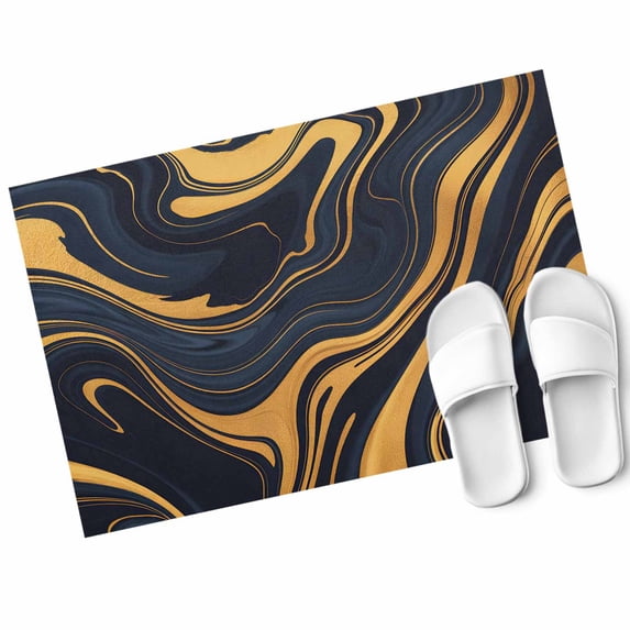 Black Gold Door Mat Marble Textures Abstract Art Modern Simple Non Slip Absorbent Entrance Mat Washable Low Profile Indoor Doormat for Front Door Entryway Entry 16"x24"