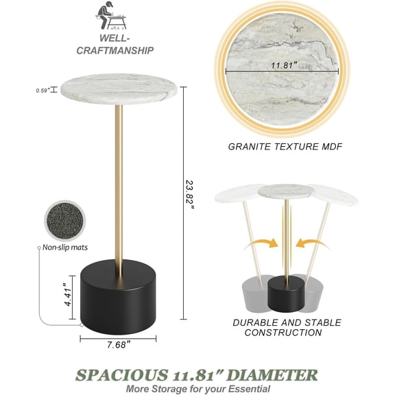 Black Gold Drink Table Pedestal, Round Side Table, Drink Tables for Small Spaces, Pedestal End Table, Small Pedestal Table