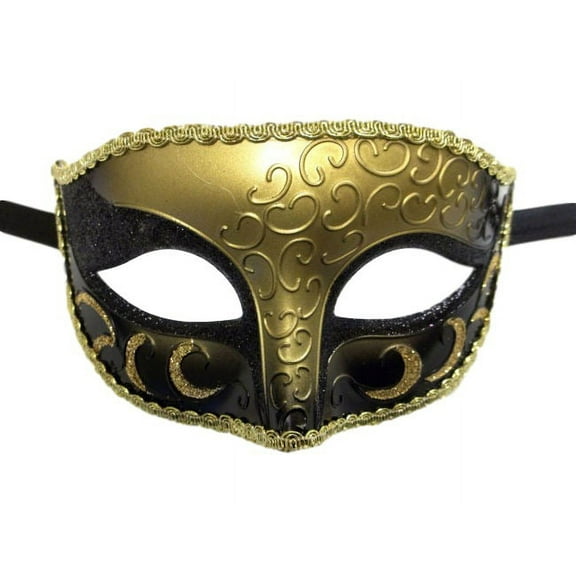 Black Gold Elegant Crescent Glitter Venetian Masquerade Mask