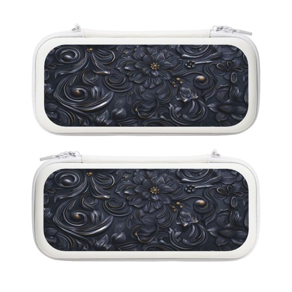 Black Gold Embossed, Carrying Case For Nintendo Switch & OLED Version, Eva Lightweight Shockproof Protective Pouch Case for Game Console & Accessories with 10 Game Card Slot & Wristband, White