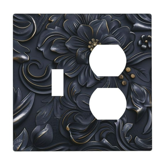 Black Gold Embossed Light Switch Cover Decorative Switch Plates and Outlet Covers Wall Plate for Electrical Kitchen Home Office Art Decor Mid-size