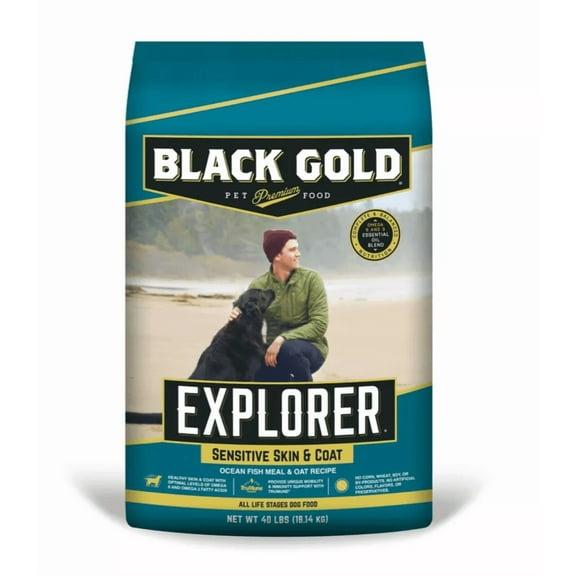 Black Gold Explorer All Life Stages Sensitive Skin and Coat 24/14 Ocean Fish Meal and Oat Recipe Dry Dog Food, 40 lb. Bag