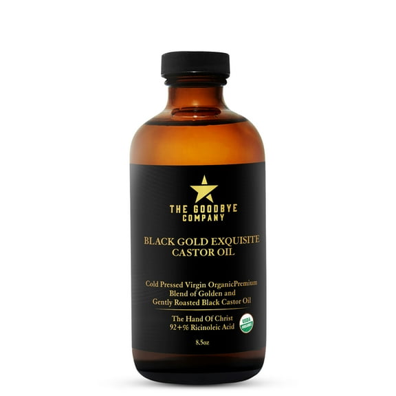 Black and Gold Exquisite Castor Oil Blend – USDA Organic, Cold Pressed and Unrefined; Pure Hexane Free Organic Castor Oil for Body, Skin, Hair, Eyelashes and Eyebrows