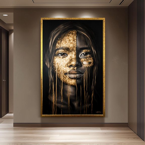 Black Gold Face Portrait Poster, Unframed Paper Poster 8x10in