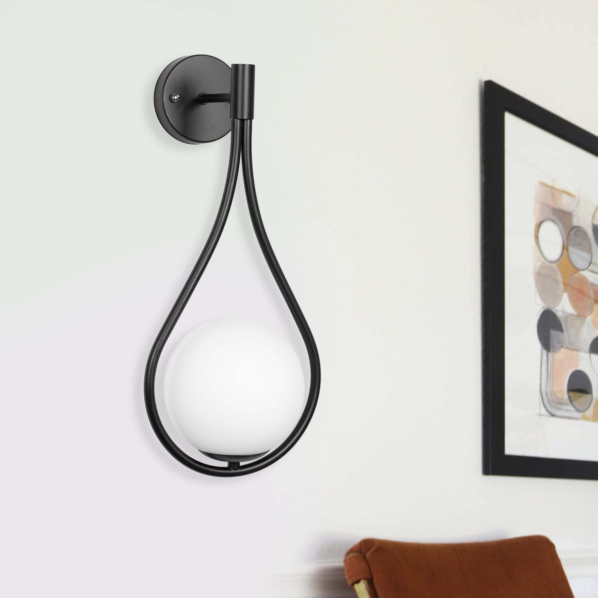 2-Pack Alabaster Wall Sconce Lights - 10" Round, 2-Light, Black Finish, Dimmable, For Bathroom, Bedroom, Hallway