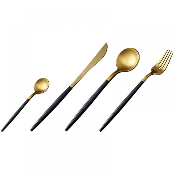 Black Gold Flatware,4 Piece Matte Black Handle 304 Stainless Steel Tableware Sets