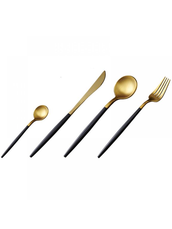 Black Gold Flatware,4 Piece Matte Black Handle 304 Stainless Steel Tableware Sets