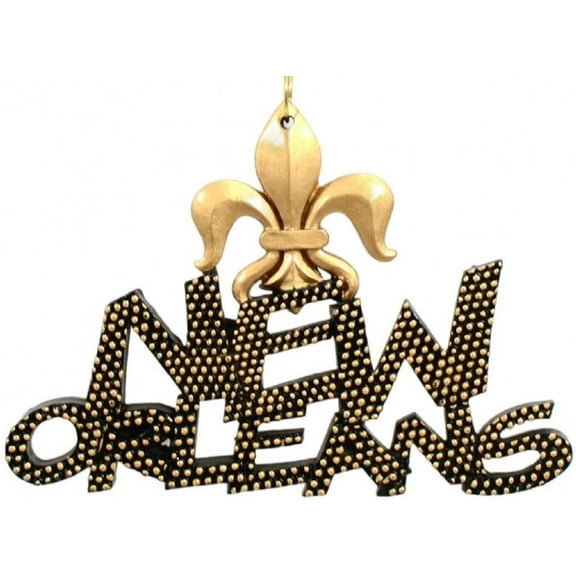 Black & Gold Fleur De Lis New Orleans Holiday Christmas Tree Ornament Bayou Fan
