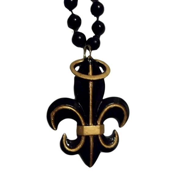 Black Gold Fleur De Lis with halo Saints Mardi Gras Beads Party Favor