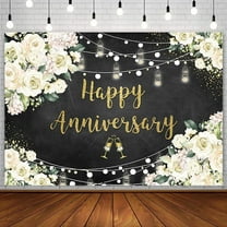 Black and Gold Floral Happy Anniversary Backdrop Chalkboard Flower Love Cheers to 10 Years 50th Wedding Birthday Party Supplies Decorations Banner Photo Background Studio Props