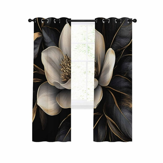 Black Gold Flower Blackout Curtains 63 Inches Long for Bedroom, Gradient Luxurious Floral Botanical Thermal Insulated Room Darkening Black Out Window Curtain Panels Grommet Drapes for Living Room