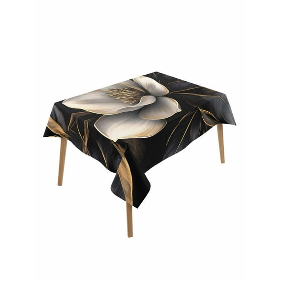 Black Gold Flower Table Cloth, Gradient Luxurious Floral Botanical Waterproof Tablecloth for Rectangle Tables, Reusable Washable Fabric Table Cover for Restaurant Kitchen Dining Tables 60"x102"