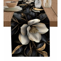 Black Gold Flower Table Runner Gradient Luxurious Floral Botanical Tablerunners 13 x 48 Inch, Table Decorations Tabletop Scarf for Summer Gathering Holiday Farmhouse Kitchen Dining Decor