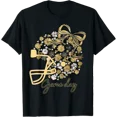 thumbnail image 1 of Black Gold Football Floral Bow Game Day T Shirt Size S-5XL, 1 of 5