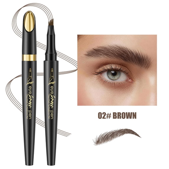 Black Gold Four Fork Eyebrow Pencil Microblading Pen, Liquid Eyebrow Pen Micro 4 Tip Eyebrow Pencil, Waterproof Sweat Proof Long Lasting Eyebrow Makeup for Full, Defined Eyebrows