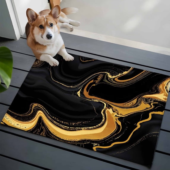 Black Gold Front Door Rugs 2x3 ft Marble Luxury Abstract Abstract Fluid Texture Small Rug for Entryway Non Slip Washable Bathroom Door Mat Absorbent Floor Mat for Indoor Entrance