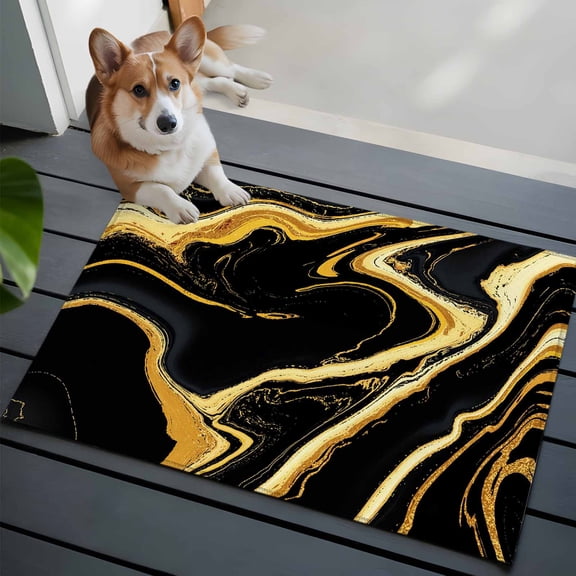Black Gold Front Door Rugs 2x3 ft Marble Luxury Abstract Glitter Fluid Pattern Small Rug for Entryway Non Slip Washable Bathroom Door Mat Absorbent Floor Mat for Indoor Entrance