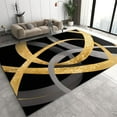 thumbnail image 1 of Black And Gold Geometric Lines Area Rug, Abstract Gray Irregular Curved Lines Indoor Non Slip Bedroom Rug, Machine Washable Carpet For Living Room Study Dining Room Floor Mat 5x8ft, 1 of 6