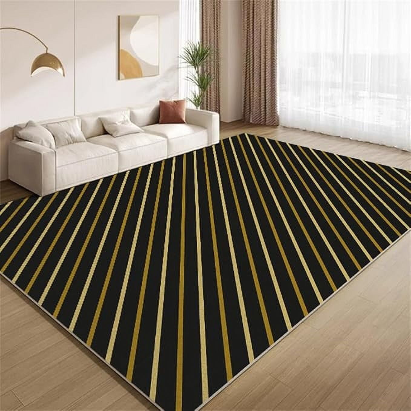Black Gold Geometric Lines Area Rugs, Modern Luxury Minimalist Style ...