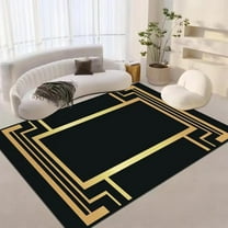 Black Gold Geometric Lines Non Slip Carpet, Modern Fashion Creativity Rug For Living Room, Machine Washable Area Rugs For Bedroom Kitchen Dining Home Decor Office 5x7ft