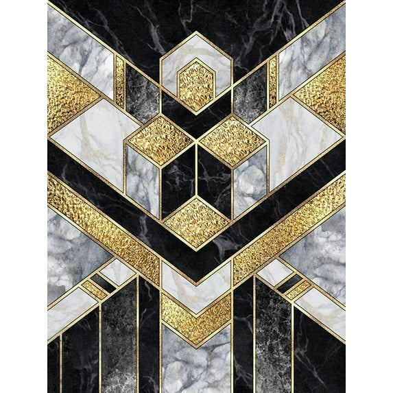 Black Gold Geometric Patchwork Modern Abstract Area Rugs Aesthetic Lux Rug For Living Room Bedroom Soft Chic Boho Dining Room Carpet Home Office Floor Rug Indoor Runner 4 x 6ft