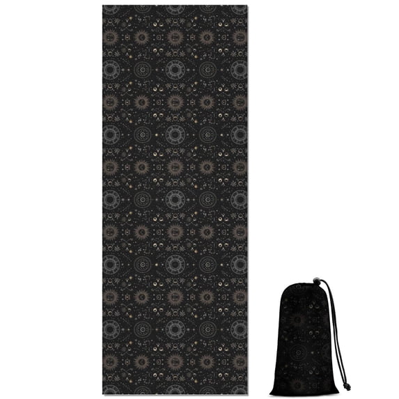 Black Gold Geometry Pattern Hot Yoga Mat Towel Non Slip for Hot Yoga - Quick-Drying Yoga Mat Cover with 4 Corner Pockets with Travel Bag - Hot Yoga Towel Non Slip Grip Moisture Wicking Sweat 70"x26"
