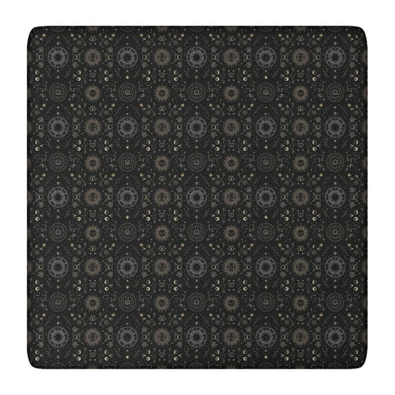 Black Gold Geometry Pattern Square Fitted Tablecloth with Elastic Edge,Square Table Cover,Washable Elastic Table Cover for Home Kitchen Party Decor 36"x36"