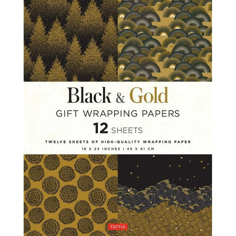 Wrap 1 Roll Graphic Trees w/ Metallic Gold Ink Gift Wrap – Black Paper Party