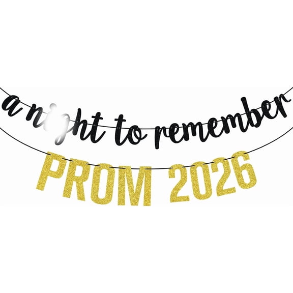 Black & Gold Glitter "A Night To Remember Prom 2026" Banner, Prom Party Decorations