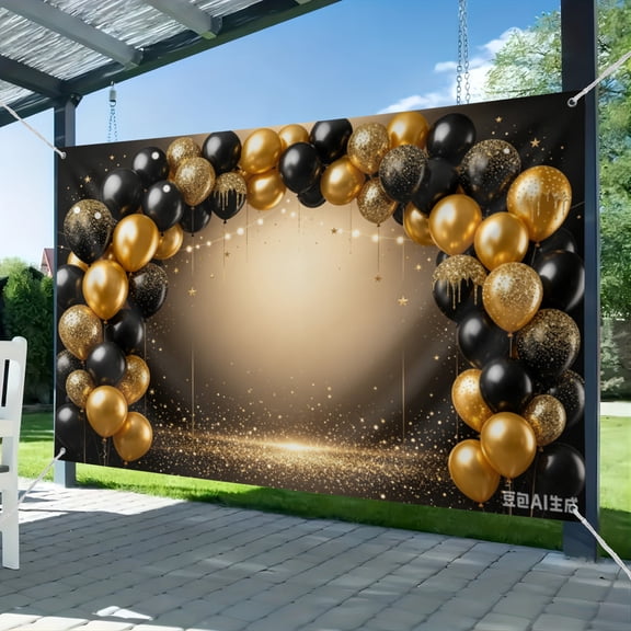 Black and Gold Glitter Backdrop for Birthday Wedding Prom Graduation Photography Background Party Glitter Gold Black Balloon Party Decorations Photoshoot Photobooth 3.6*5.9FT
