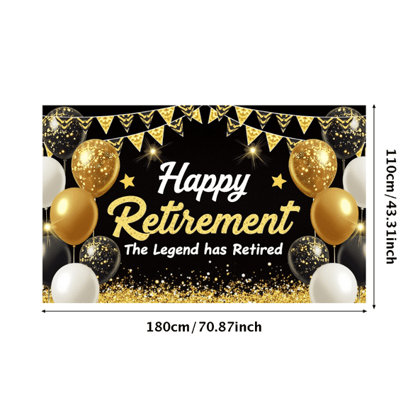 Black Gold Glitter Happy Retirement Banner Party Backdrop Decoration Background for Retirement Parties Photography Props Celebrations Events