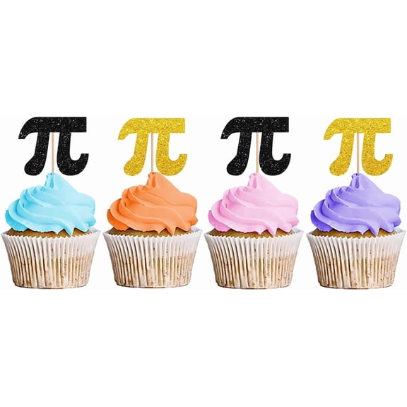 Black & Gold Glitter Pi Symbol Cupcake Toppers, 12 Pack Math Science Theme Cupcake Picks, Pi Day Teacher School Birthday Party Dessert Cake Decor Supplies