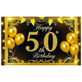 thumbnail image 1 of Black and Gold Glittery 50th Birthday Backdrop Banner with Sparkling Star Elements Party Supplies Photography Props Birthday Party Decorations Background Happy Birthday Celebration, 1 of 7