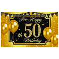 thumbnail image 1 of Black and Gold Glittery 50th Birthday Backdrop Banner with Sparkling Star Elements Party Supplies Photography Props Birthday Party Decorations Background Happy Birthday Celebration, 1 of 7
