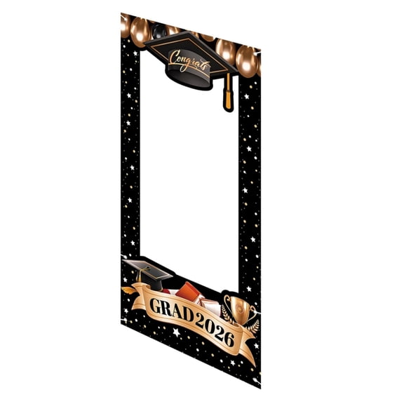 Black Gold Graduation Backdrop 2026 Banners With Star And Balloons Motifs Background For Photo Decorations 60X120CM