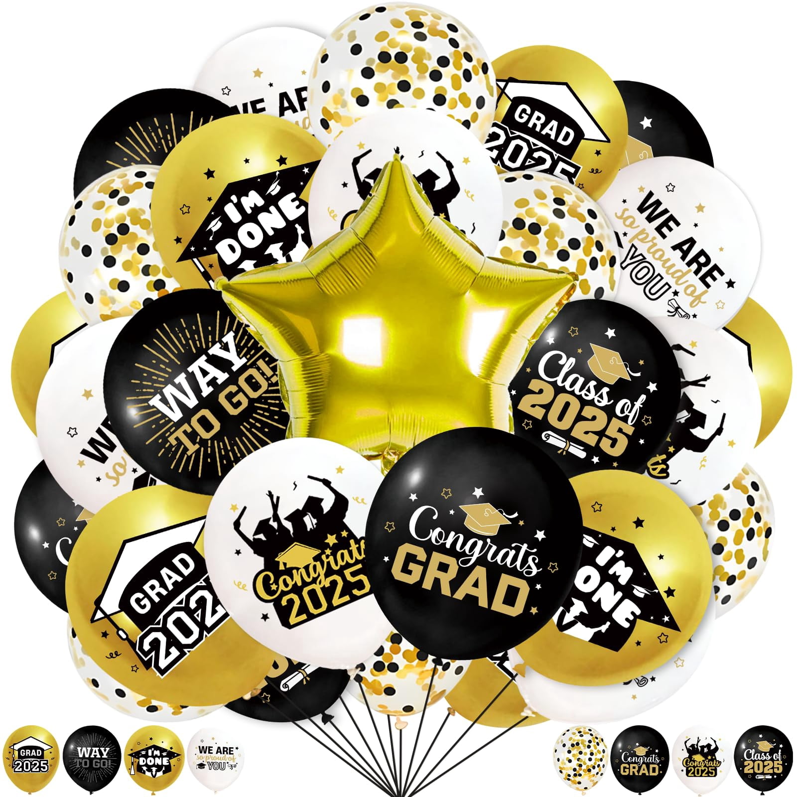 Black Gold Graduation Balloons MMF7 Class of 2025 Graduation ...