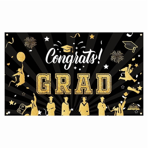 Black Gold Graduation Banner Backdrop Class of 2026 Graduation Party Decorations Supplies Congrats Grad Fabric Backdrop Background for High School College University Indoor Outdoor 71 x 43 in