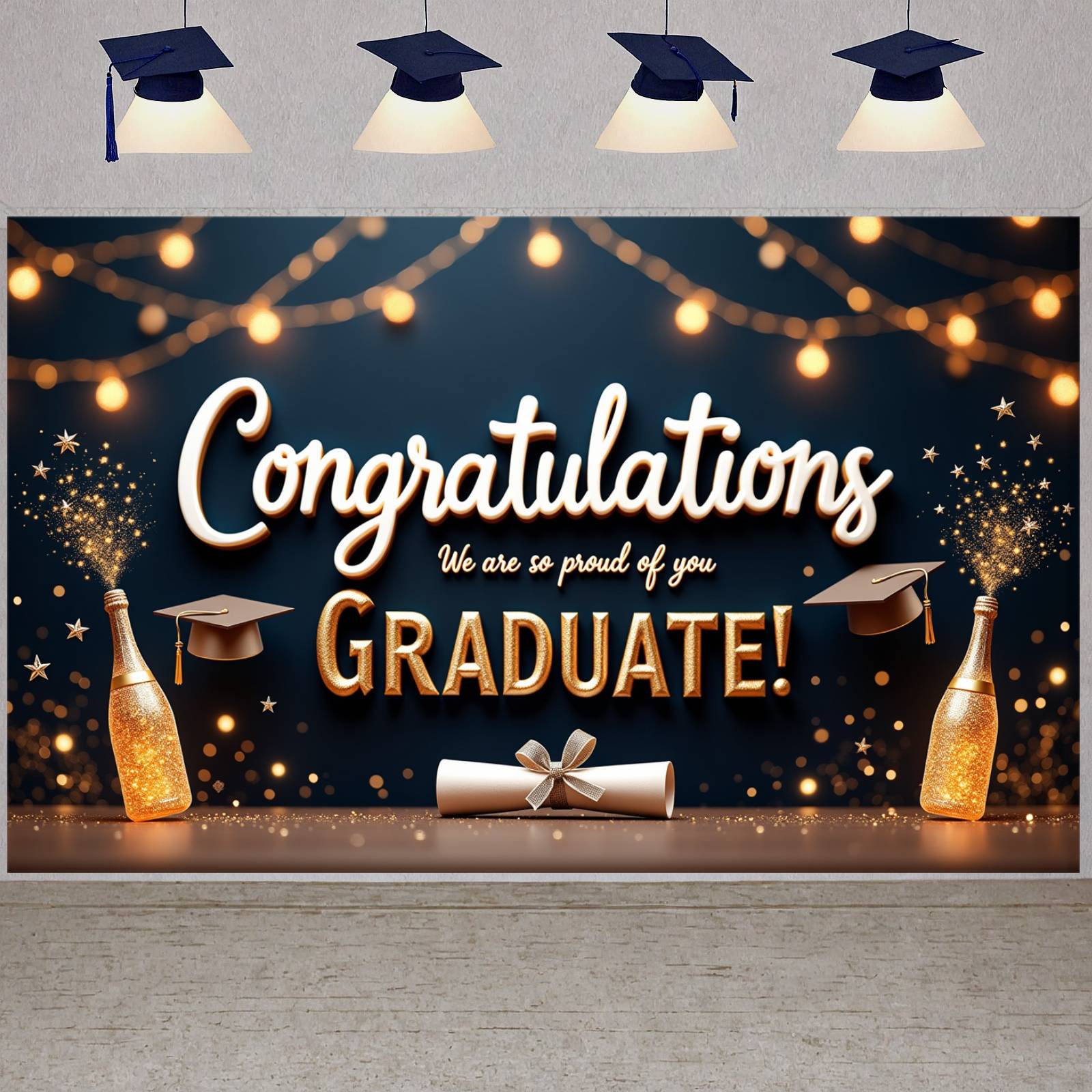 Black & Gold Graduation Banner Gold Graduation Cap Graduation Backdrop ...