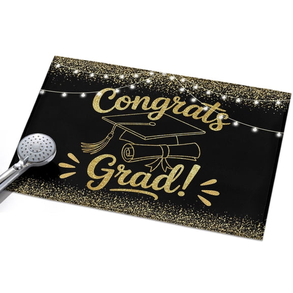 Black Gold Graduation Cap 2x3ft Non Slip Area Rug Sequins Light Festive Celebration Washable Soft Area Rugs for Living Room, Indoor Circle Carpet for Bedroom Dining Room Kitchen