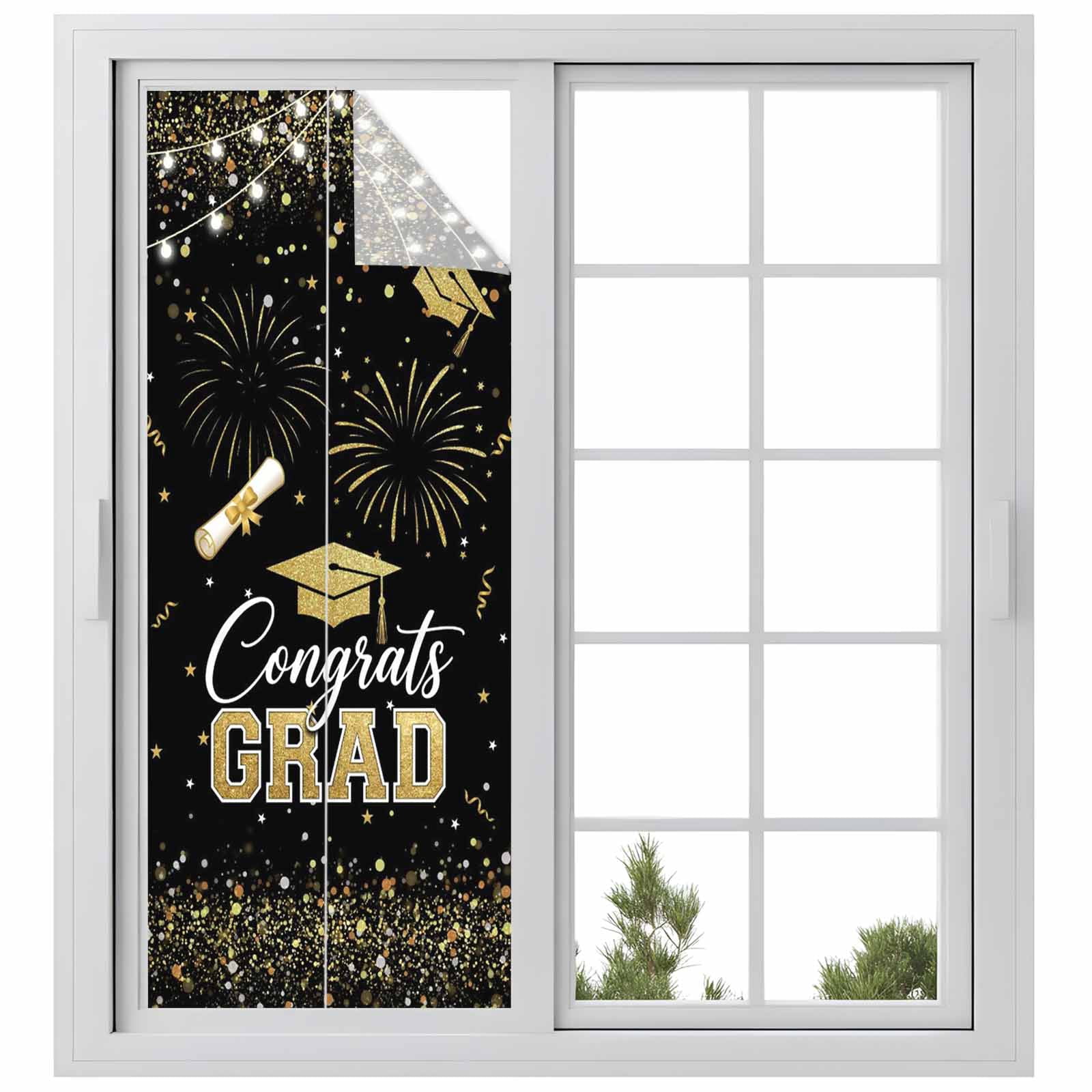 Graduation Window Display Black Gold Graduation Cap Window Privacy Film, Graduates Celebration ...