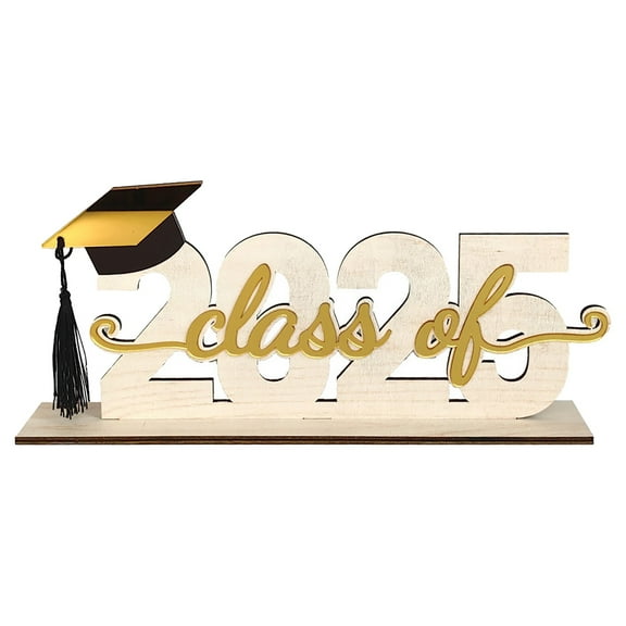 Black And Gold Graduation Decorations Set Class Of 2025 Wooden Table Centerpiece Sign With Congrats Grad Lettering For High School College Graduation Photo Prop (Beige)