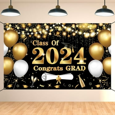 Black Gold Graduation Party Decorations, Class of 2025 Graduation Banner for Men Women 2025 Congrats Grad Party Supplies, Congratulations Graduates Backdrop Masters Graduation Party