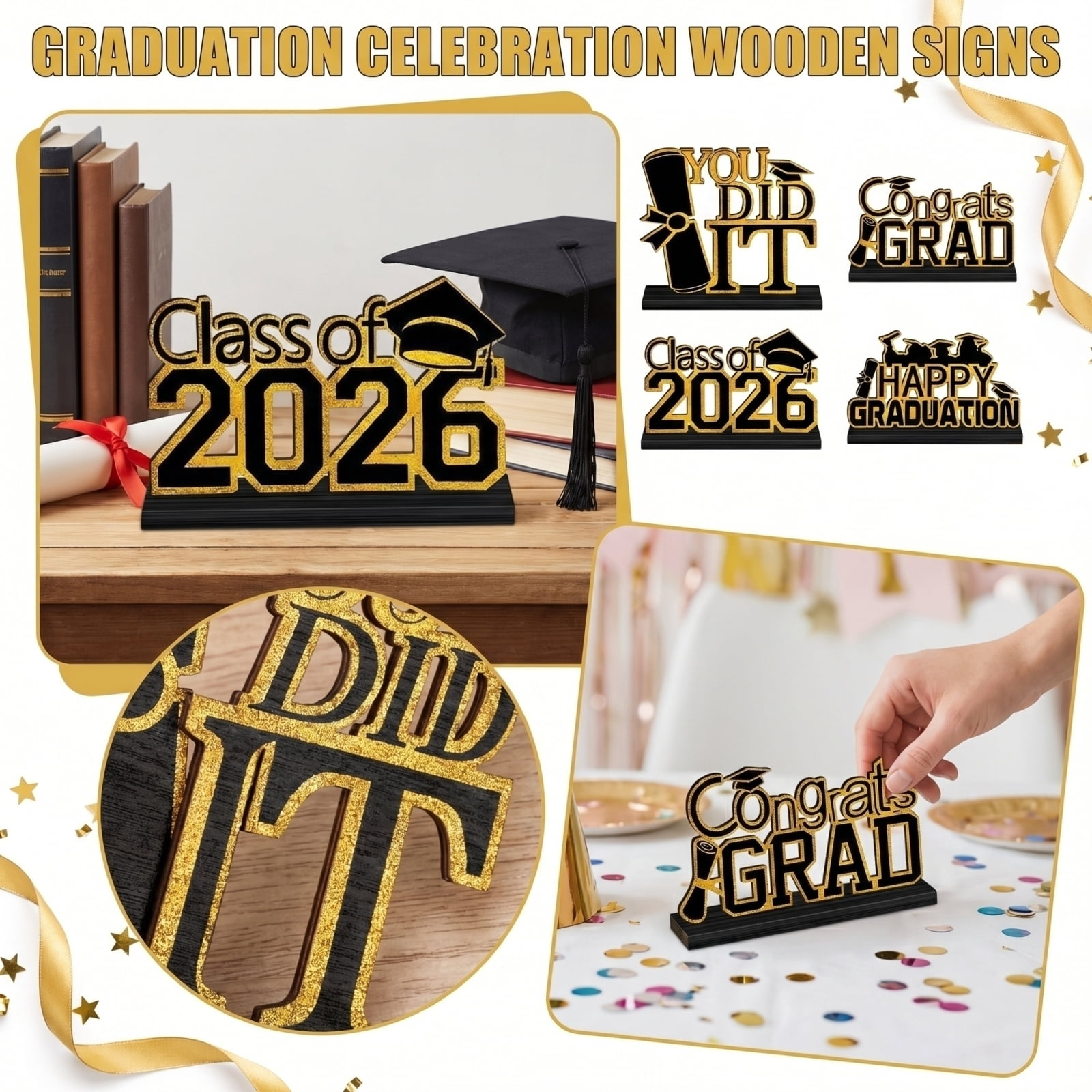 Black and Gold Graduation Table Decorations 2026 | Class of 2026 ...