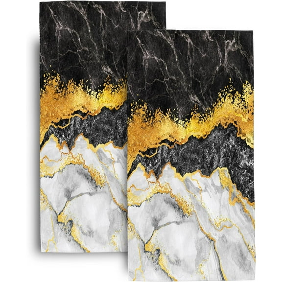 Black Gold Hand Towels for Bathroom Decor Set of 2,Marble Decorative Bathroom Bath Hand Towels Soft Absorbent Hand Towel for Bathroom Kitchen Home Farmhouse Gym Yoga Spa 14"x28"