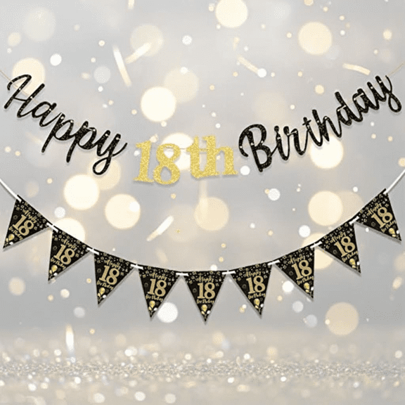 Black Gold Happy 18th Birthday Banner Decorations for Boys and Girls - Perfect for 18th Birthday Party Supplies and Celebrations