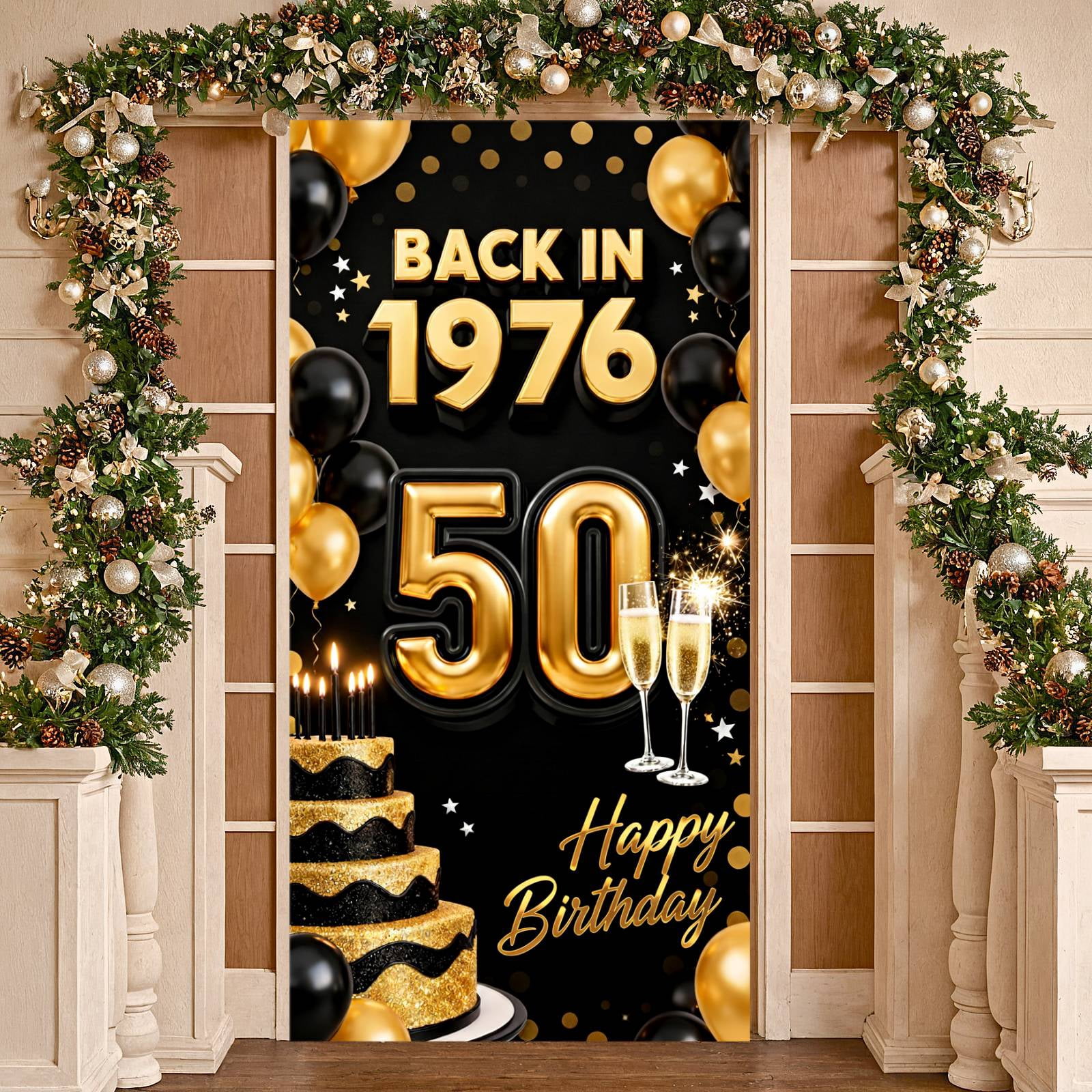 Black Gold Happy 50th Birthday Banner 3D Gold Letters 50th Birthday ...
